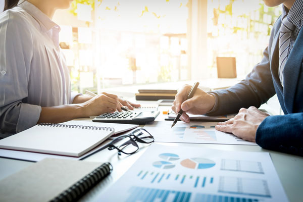 business man financial inspector secretary making report 